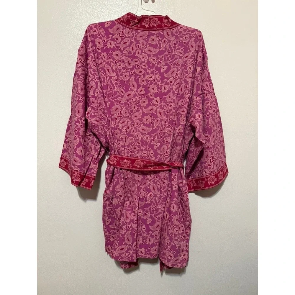 Knox Rose Boho Magenta Paisley Print Kimono Robe Pink Tie Waist Plus Size 3X-4X